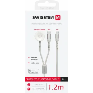 Încărcător wireless SWISSTEN 2 în 1 pentru Apple Watch și USB-C, USB-C 1,2 m, alb