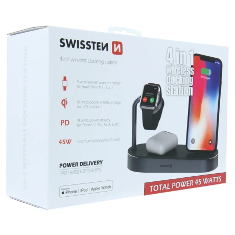 Încărcător wireless SWISSTEN 4 în 1 MFi (compatibil cu MagSafe)