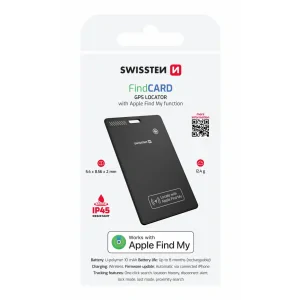 LOCALIZATOR INTELIGENT SWISSTEN FIND CARD CU FUNCȚIA APPLE FIND MY, NEGRU