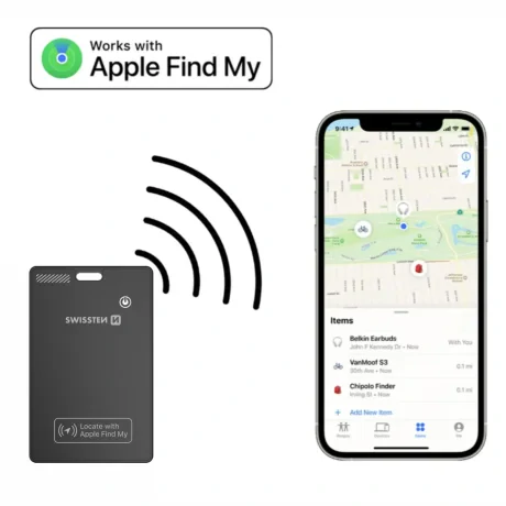 LOCALIZATOR INTELIGENT SWISSTEN FIND CARD CU FUNCȚIA APPLE FIND MY, NEGRU