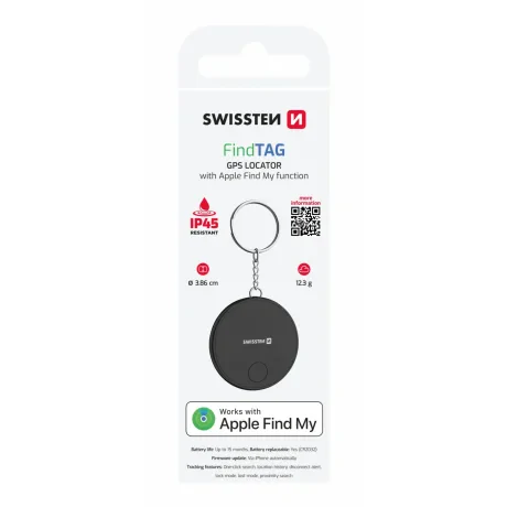 LOCALIZATOR INTELIGENT SWISSTEN FIND TAG CU FUNCȚIA APPLE FIND MY, NEGRU