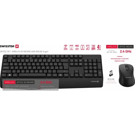 SET DE BIROU WIRELESS SWISSTEN (TASTATURĂ + MOUSE) LOCALIZARE CEHĂ