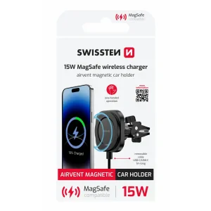 SUPORT AUTO MAGNETIC COMPACT SWISSTEN MagStick CU ÎNCĂRCĂTOR WIRELESS 15W/7.5W (compatibil MagSafe)