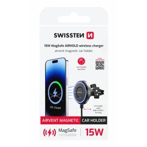 SUPORT AUTO MAGNETIC SWISSTEN AIRHOLD CU ÎNCĂRCĂTOR WIRELESS 15W / 7.5W (compatibil MagSafe)
