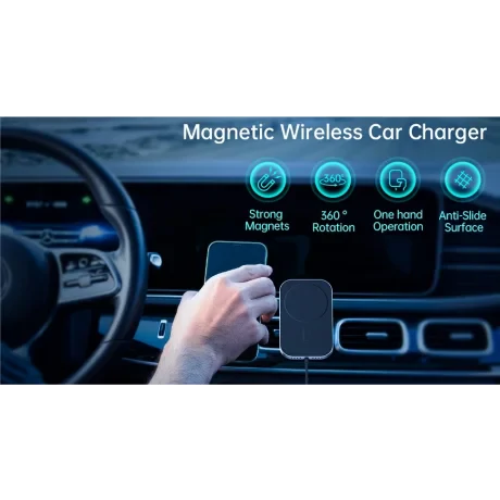 SUPORT AUTO MAGNETIC SWISSTEN CU ÎNCĂRCĂTOR WIRELESS 15W (compatibil MagSafe)