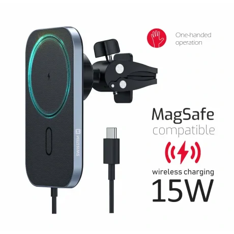 SUPORT AUTO MAGNETIC SWISSTEN CU ÎNCĂRCĂTOR WIRELESS 15W (compatibil MagSafe)