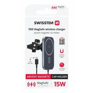 SUPORT AUTO MAGNETIC SWISSTEN CU ÎNCĂRCĂTOR WIRELESS 15W (compatibil MagSafe)