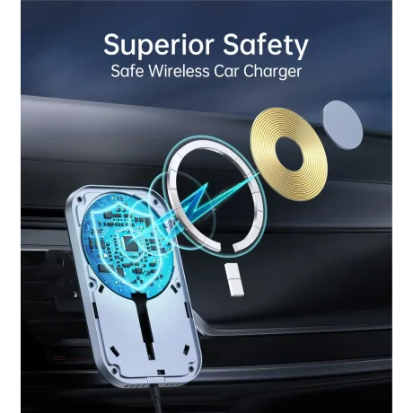 SUPORT AUTO MAGNETIC SWISSTEN CU ÎNCĂRCĂTOR WIRELESS 15W (compatibil MagSafe)