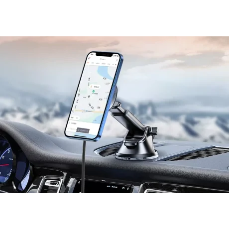 SUPORT AUTO MAGNETIC SWISSTEN CU ÎNCĂRCĂTOR WIRELESS 15W PENTRU BORDUL DE BORD (compatibil cu MagSafe)
