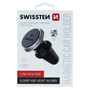 SUPORT AUTO MAGNETIC SWISSTEN S-GRIP GRIZI DE AER AV-M9 NEGRU-ARGENTIU