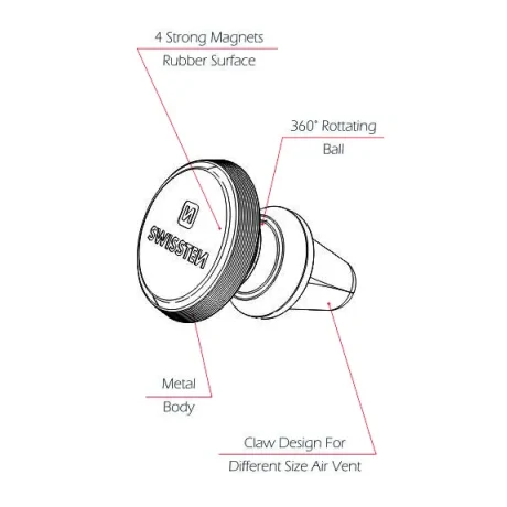 SUPORT AUTO MAGNETIC SWISSTEN S-GRIP GRIZI DE AER AV-M9 NEGRU-ARGENTIU