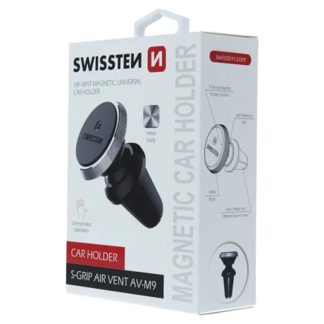 SUPORT AUTO MAGNETIC SWISSTEN S-GRIP GRIZI DE AER AV-M9 NEGRU-ARGENTIU