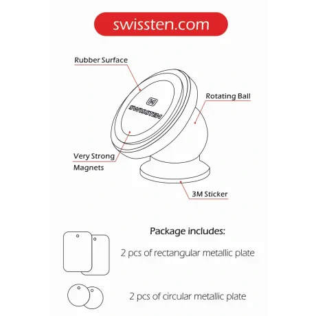 SUPORT AUTO MAGNETIC SWISSTEN S-GRIP PENTRU TABLOUL DE BORD M2