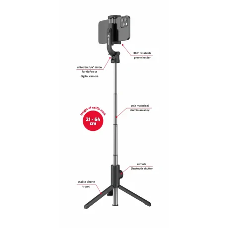 SWISSTEN BASTON SELFIE CU BLUETOOTH, TREPIDĂ DIN ALUMINIU PRO