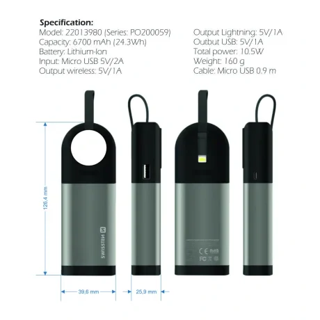 SWISSTEN Baterie externă 2 în 1 pentru Apple Watch, MFi, 6700 mAh