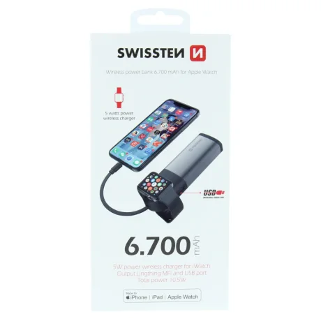 SWISSTEN Baterie externă 2 în 1 pentru Apple Watch, MFi, 6700 mAh
