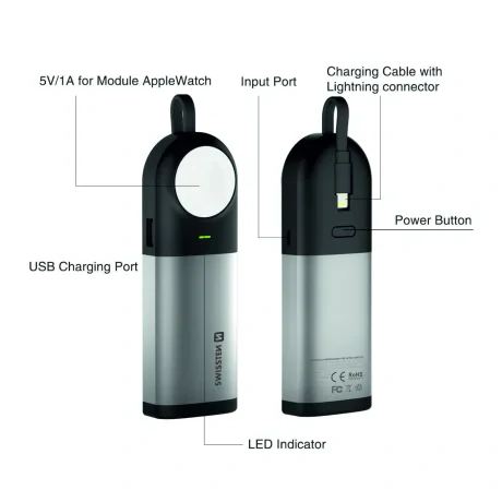SWISSTEN Baterie externă 2 în 1 pentru Apple Watch, MFi, 6700 mAh