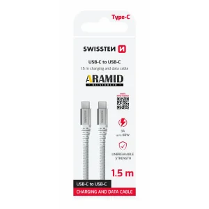 CABLU DE DATE SWISSTEN ARMAT CU ARAMIDĂ USB-C / USB-C 1.5 M ALB