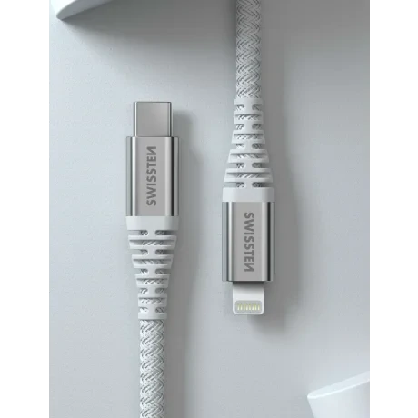 CABLU DE DATE SWISSTEN CU ARAMIDĂ RANFORSATĂ USB-C / LIGHTNING 1.5 M ALB