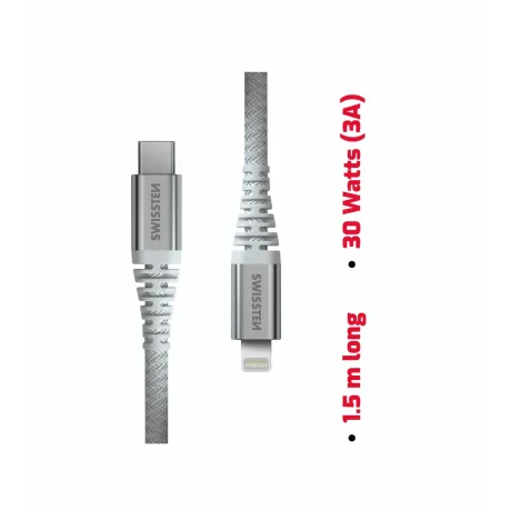 CABLU DE DATE SWISSTEN CU ARAMIDĂ RANFORSATĂ USB-C / LIGHTNING 1.5 M ALB