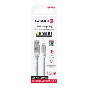 CABLU DE DATE SWISSTEN CU ARAMIDĂ RANFORSATĂ USB / LIGHTNING 1.5 M ALB