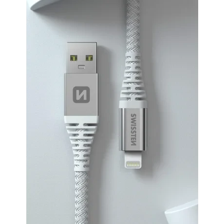 CABLU DE DATE SWISSTEN CU ARAMIDĂ RANFORSATĂ USB / LIGHTNING 1.5 M ALB