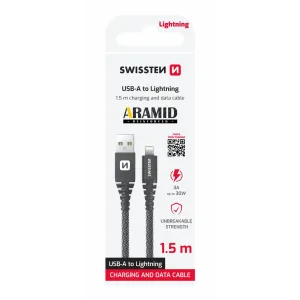 CABLU DE DATE SWISSTEN CU ARAMIDĂ RANFORSATĂ USB / LIGHTNING 1,5 M ANTRACIT