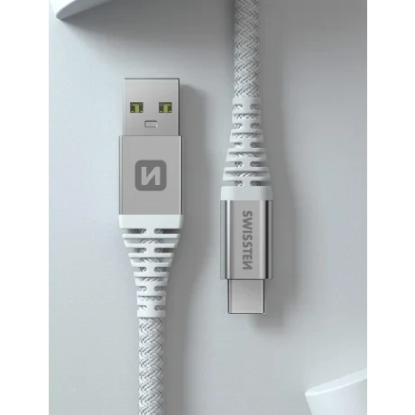 CABLU DE DATE SWISSTEN CU ARAMIDĂ RANFORSATĂ USB / USB-C 1.5 M ALB