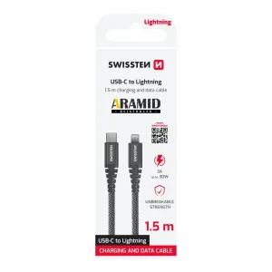 CABLU DE DATE SWISSTEN RANFORSAT CU ARAMIDĂ USB-C / LIGHTNING 1.5 M ANTRACIT