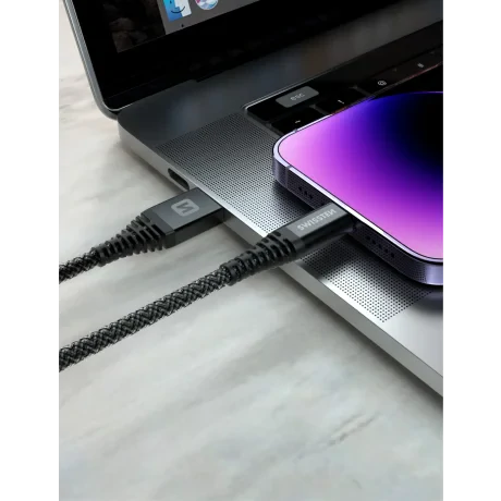 CABLU DE DATE SWISSTEN RANFORSAT CU ARAMIDĂ USB-C / LIGHTNING 1.5 M ANTRACIT