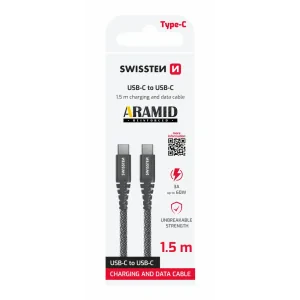 CABLU DE DATE SWISSTEN RANFORSAT CU ARAMIDĂ USB-C / USB-C 1.5 M ANTRACIT