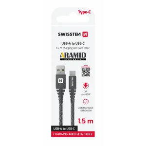 CABLU DE DATE SWISSTEN RANFORSAT CU ARAMIDĂ USB / USB-C 1.5 M ANTRACIT