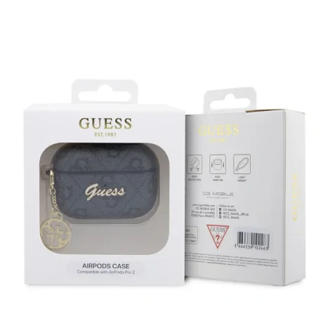 Carcasă Guess 4G Script PC/PU Charm pentru AirPods Pro 2, neagră