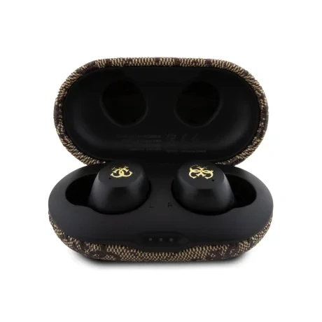 Căști wireless Guess PU 4G cu logo metalic TWS, maro