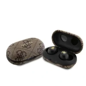 Căști wireless Guess PU 4G cu logo metalic TWS, maro