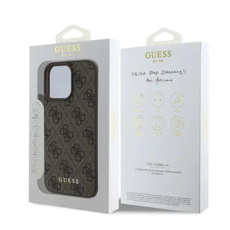 Husă spate Guess 4G Charm pentru iPhone 16 Pro Max, maro, ton pe ton