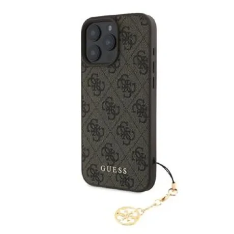 Husă spate Guess 4G Charm pentru iPhone 16 Pro Max, maro, ton pe ton