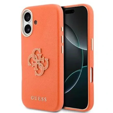 Husă spate Guess cu logo din rășină PU pentru iPhone 17, portocalie