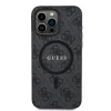 Husă spate Guess din piele PU 4G cu inel colorat MagSafe pentru iPhone 15 Pro Max, neagră