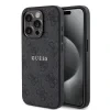 Husă spate Guess din piele PU 4G cu inel colorat MagSafe pentru iPhone 15 Pro, neagră
