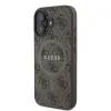 Husă spate Guess din piele PU 4G cu inel colorat MagSafe pentru iPhone 16, maro