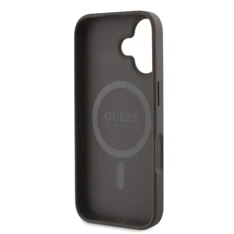 Husă spate Guess din piele PU 4G cu inel colorat MagSafe pentru iPhone 16, maro