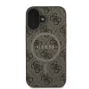 Husă spate Guess din piele PU 4G cu inel colorat MagSafe pentru iPhone 16, maro