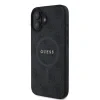Husă spate Guess din piele PU 4G cu inel colorat MagSafe pentru iPhone 16, neagră