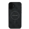 Husă spate Guess din piele PU 4G cu inel colorat MagSafe pentru iPhone 16, neagră