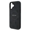 Husă spate Guess din piele PU 4G cu inel colorat MagSafe pentru iPhone 16, neagră