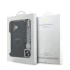 Husa spate Guess din piele PU 4G cu inel colorat MagSafe pentru iPhone 16, neagră
