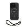 Husă spate Guess din piele PU 4G cu inel colorat MagSafe pentru iPhone 16 Pro, neagră