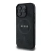 Husă spate Guess din piele PU 4G cu inel colorat MagSafe pentru iPhone 16 Pro, neagră