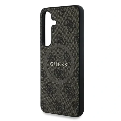 Husa spate Guess din piele PU 4G cu inel colorat MagSafe pentru Samsung Galaxy S25, maro